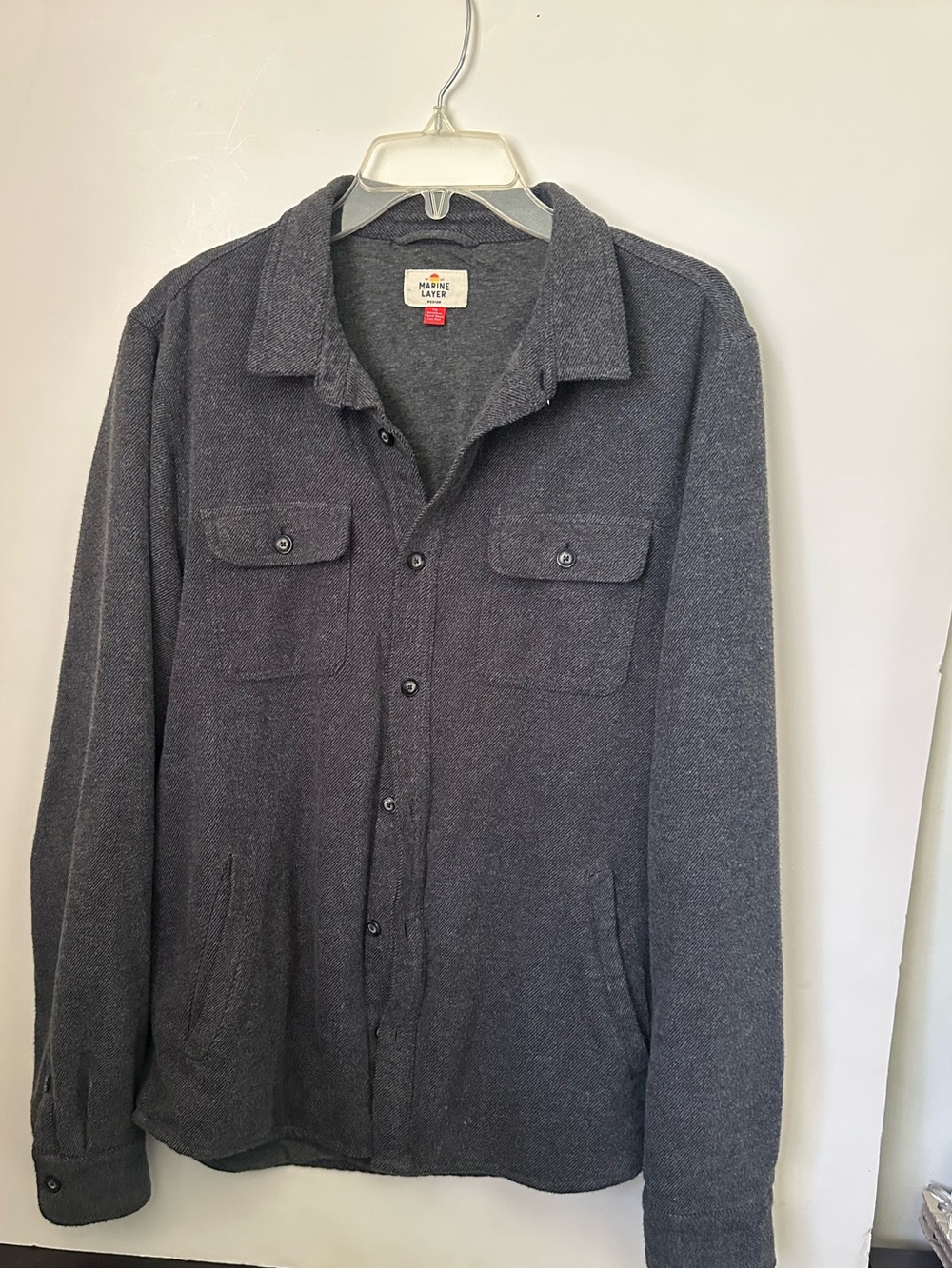 Marine Layer Pacifica Stretch Twill Overshirt in Dark Heather Grey~M
